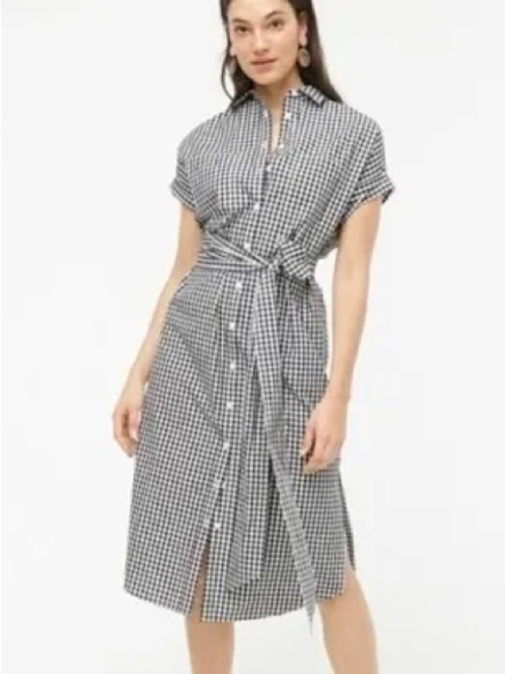 J.Crew Cotton Poplin Gingham Midi Shirtdress Size M - Picture 2 of 6